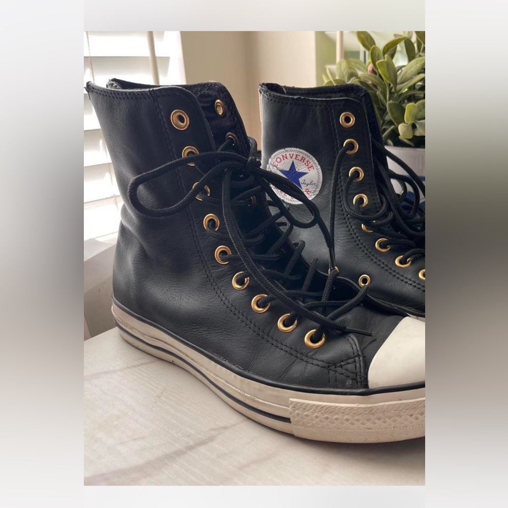 Converse Leather Black and White High-Top Sneakers